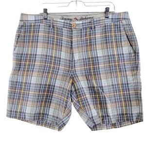 Tommy Bahama Linen Blend Shorts Mens 38 Tartan Plaid Hi Rise Wide Leg (39x8.5)